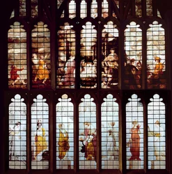 Geburtsszene und die Tugenden (Buntglas)